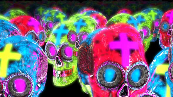 4K neon glowing skulls