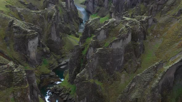 Drone View of Famous Fjadrargljufur Canyon