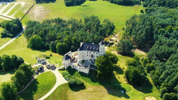 Medieval castle Bobolice, Poland. Aerial concept. alt