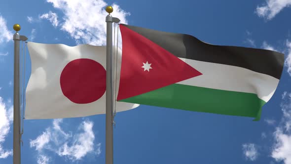 Japan Flag Vs Jordan Flag On Flagpole alt