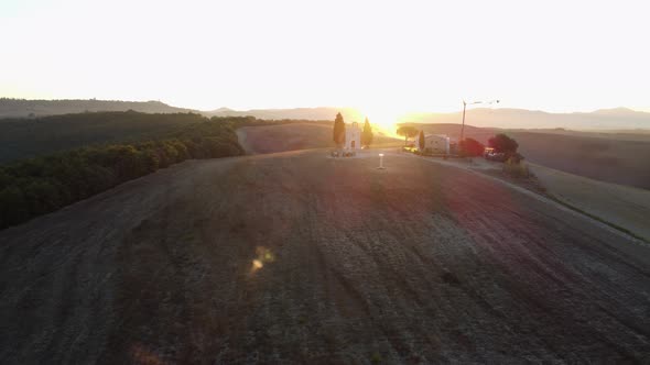 Chapel Vitaleta in Val d'Orcia Aerial View in Tuscany alt