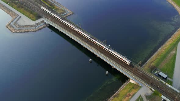 Two Trains Passing On Bridge, Drone Stock Footage By Drone Rune