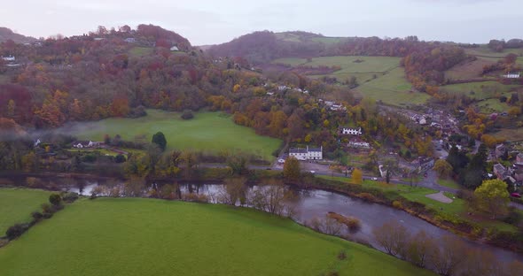 Lydbrook Wye Valley Gloucestershire UK Autumn Season Aerial View alt