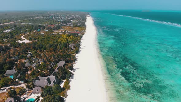 Ocean Coastline Barrier Reef By Beach Hotels at Low Tide Zanzibar Aerial View alt