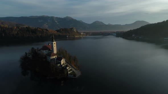 Aerial view of the Bled island