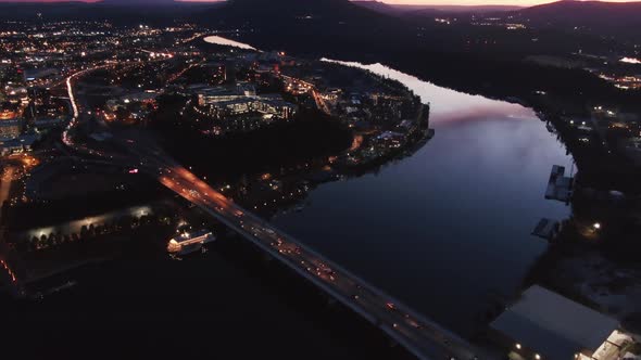 Drone Footage Of A City At Dusk
