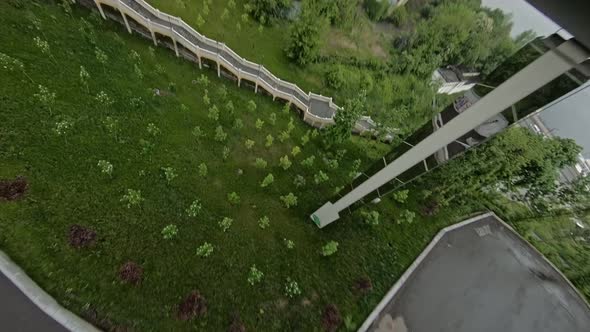 FPV Flight Over the Glass Bridge Monument to the Magdeburg Rights Stairs in Kiev