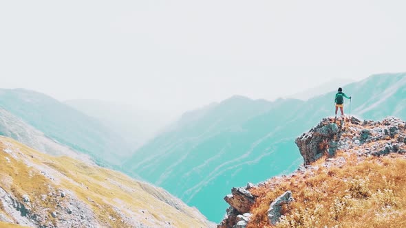 Female Hiker On Peak Viewpoint (Cinematic)