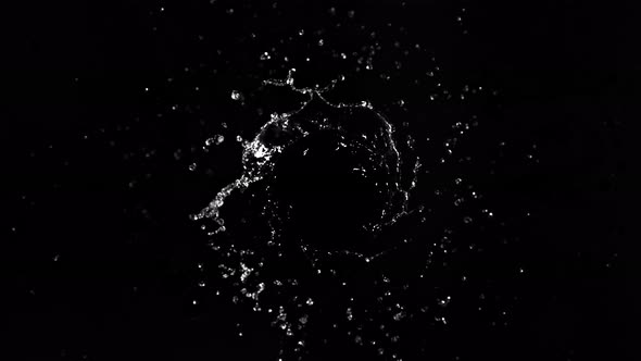 Super Slow Motion Shot of Rotating Water Splash Isolated on Black Background at 1000Fps alt