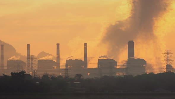 Beautiful in the morning. Thailand, Mae Moh coal power plant and lake. alt
