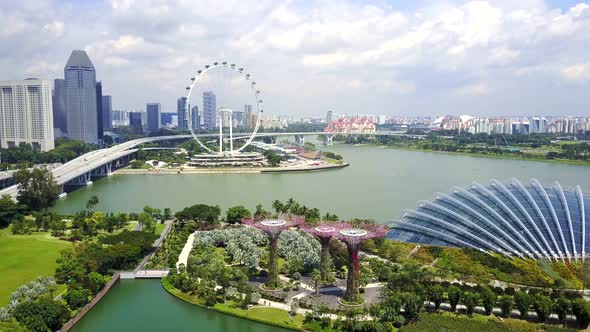 Aerial View of Gardens by the Bay Facing Singapore Flyer.