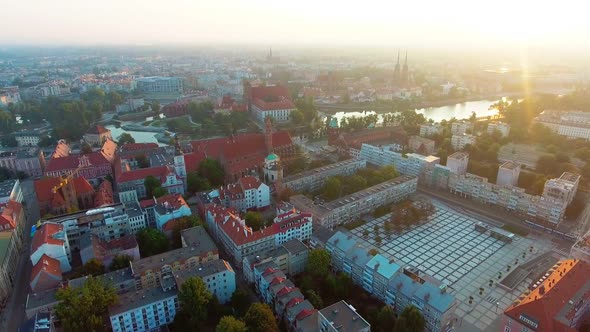 Aerial View of Famous Polish City Wroclaw