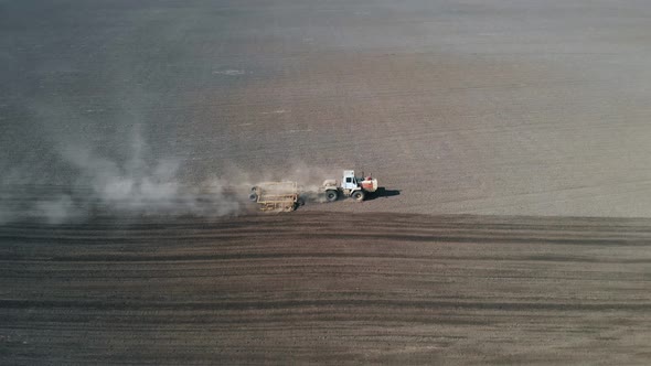 Aerial Drone Tractor Cultivation Land