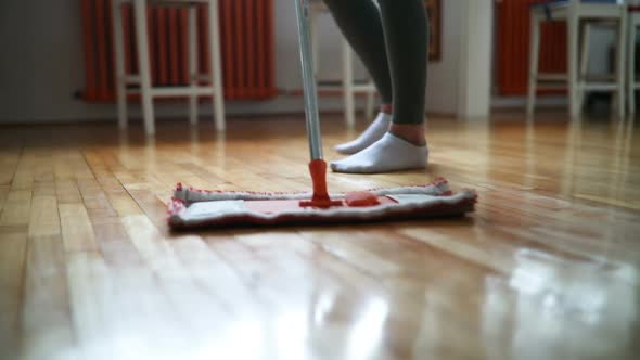 Woman Using Mop Cleaner to Do Household Chores Faster