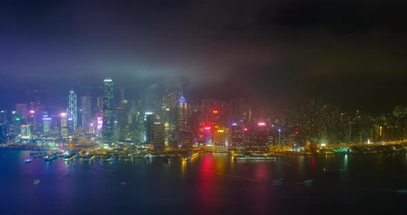Aerial Timelapse of Illuminated Hong Kong Skyline alt