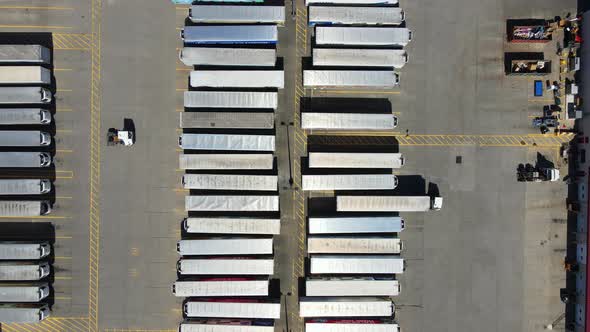 Aerial/Drone Footage of Semi Trailer Warehouse Lot, Parking 40 Foot Container