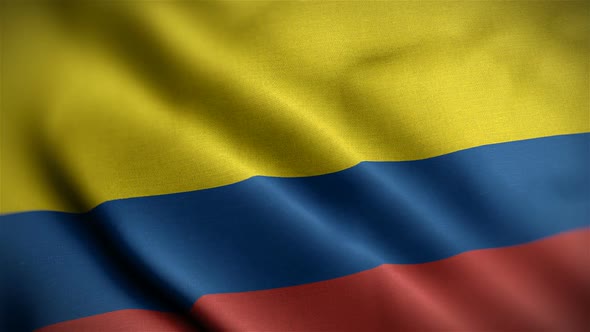 Colombia Flag Closeup Blowing In Wind alt