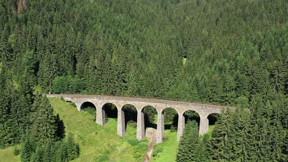Aerial view of Chmarossky viaduct in Telgart village in Slovakia alt
