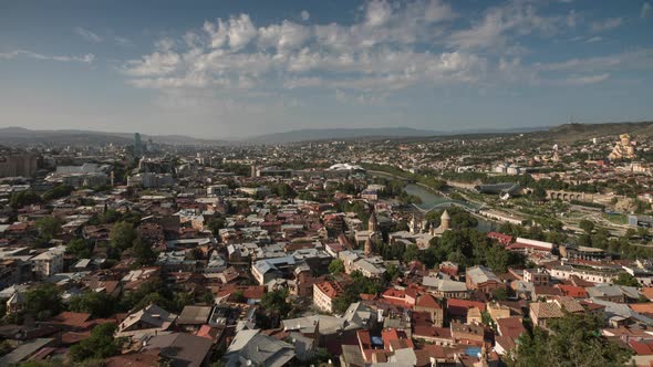 Panorama of Old Part Tbilisi City in Georgia Lot of Tile Roofs, Church Modern Buildings alt