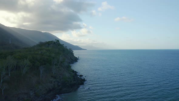 Aerial, Beautiful Seascape With Tropical Vegetation In Palm Cove, Queensland, Australia