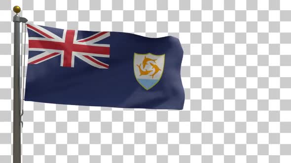 Anguilla Flag on Flagpole with Alpha Channel - 4K alt