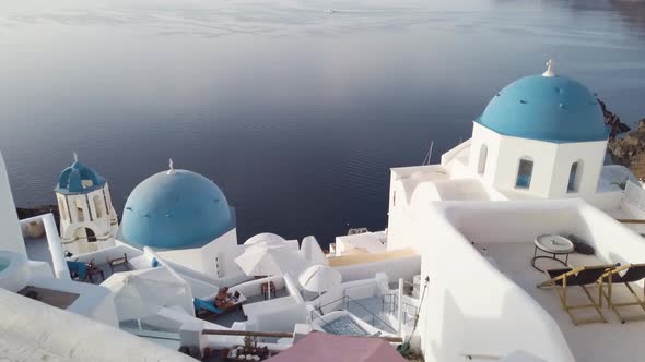White Belfries Santorini Island Greece alt