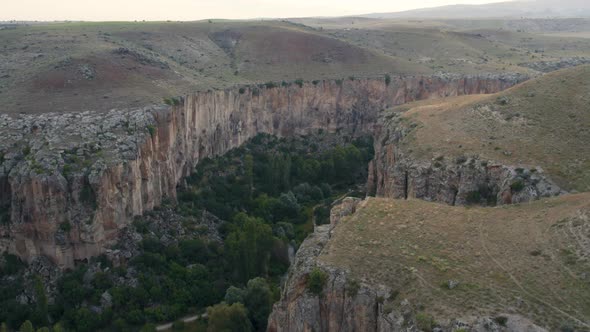 Ihlara Valley Canyon View From Air During Sunrise