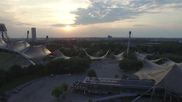 Aerial view of the Olympic Park at sunset