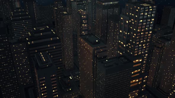 Aerial helicopter shot of an empty city at night 3d alt