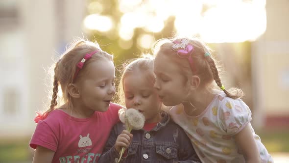 Little Cute Girls with Braids Playing Outside Together