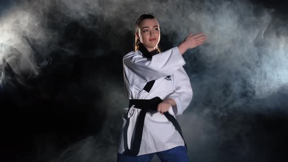 Karate Kick Girl in Kimono Practice Technical Shots, Black alt