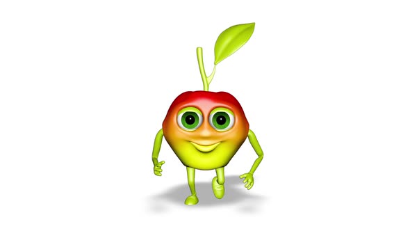 3d Cartoon Apple Runs Loop On White Background alt