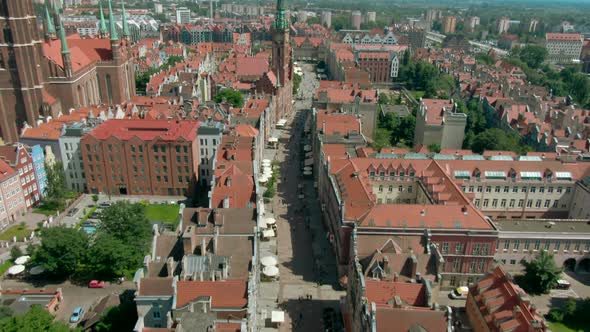 Establishing Aerial View of Gdansk Old Town Skyline in Poland Europe