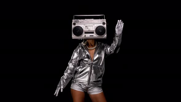 Woman with Ghettoblaster As a Head alt