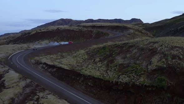Drifting Cars Drifting up a Mountain Side of a Mountain in Iceland alt