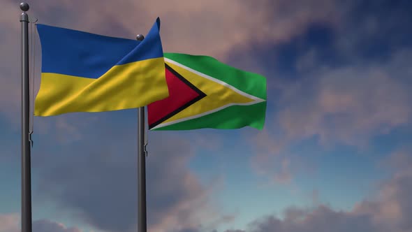 Guyana Flag Waving Along With The National Flag Of The Ukraine - 2K alt