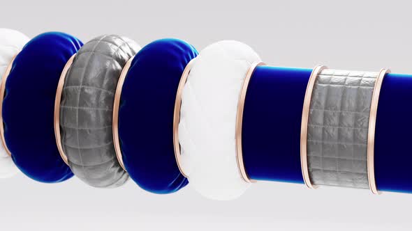 3D Satisfying loop animation of a bunch of tubes inflated with fabric texture. Seamless looped alt