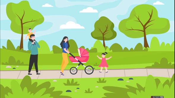 Happy Family Spending time in Park _  Cartoon  Character Animation