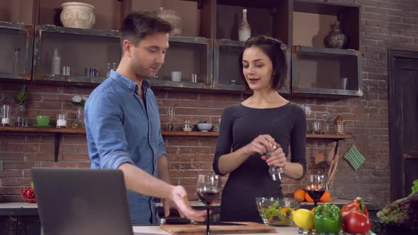 Male and Girl Cook Healthy Food with Happy Smile alt