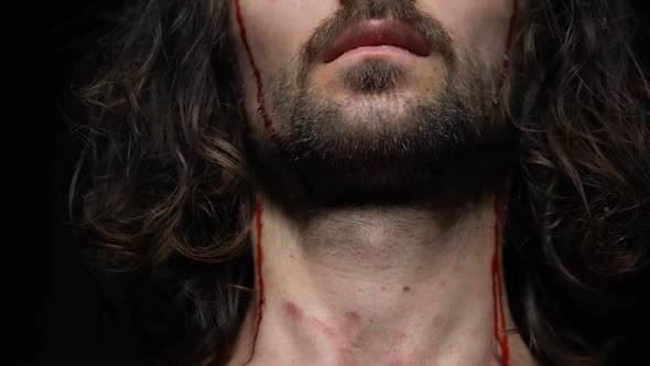 Jesus Christ Crucified, Blood Dripping of Wounds on Head and Body, Punishment alt