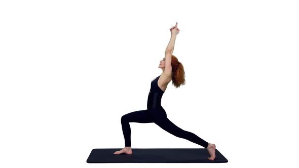 Athletic Slim Woman In Black Bodysuit Doing Yoga Exercise, Alpha Channel