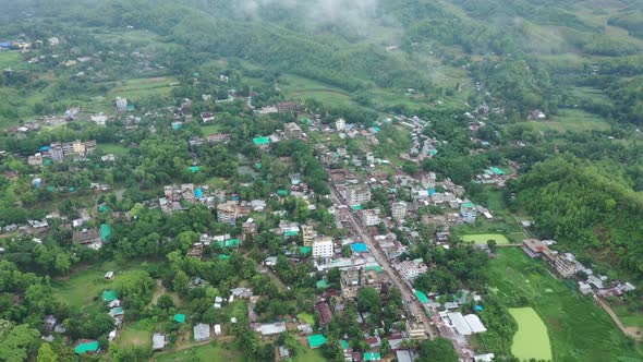 Aerial view of Lushai, an heritage small village in Sajek Valley, Bangladesh. alt