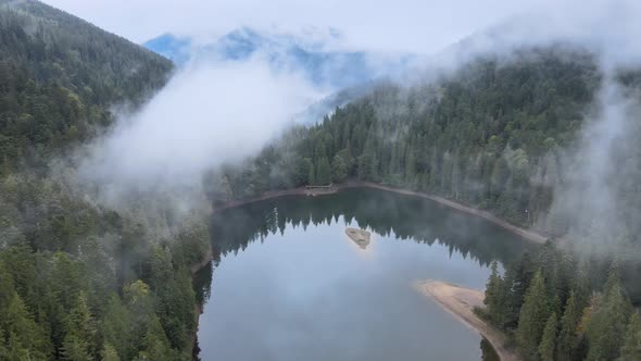 Mountain Lake Synevyr. Aerial View of the Carpathian Mountains in Autumn. Ukraine alt