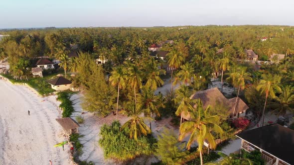 Paradise Coast Resort with Palm Trees and Hotels By Ocean Zanzibar Aerial View alt