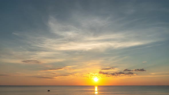 Time Lapse Scene Of Colorful Romantic Sky Sunset Above The Sea. alt