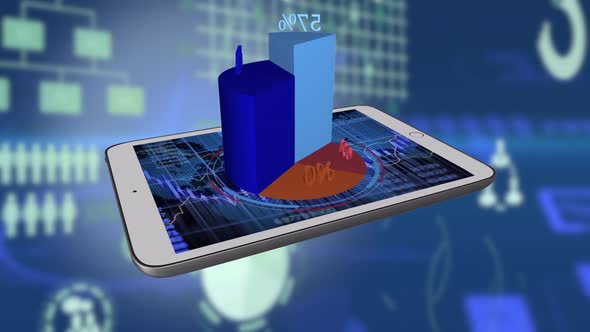 Tablet Computer Screen Showing Sales Data Charts Diagrams