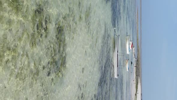 Vertical Video of Low Tide in the Ocean Near the Coast of Zanzibar Tanzania Aerial View alt