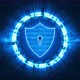Blue security shield with rotation circle technology abstract background