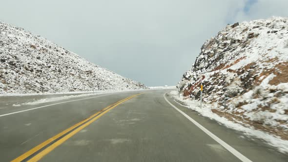 Road Trip to Death Valley Driving Auto Snow in California USA