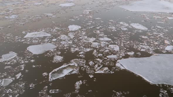 Ice Drifting on the Volga River in Spring  Ice Floes Floating on Water